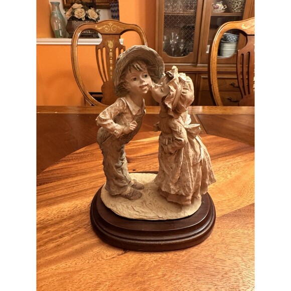 Boy & Girl Kissing Figurine 7 3/4"H x 6"W x6"W Multicolor - Picture 1 of 14